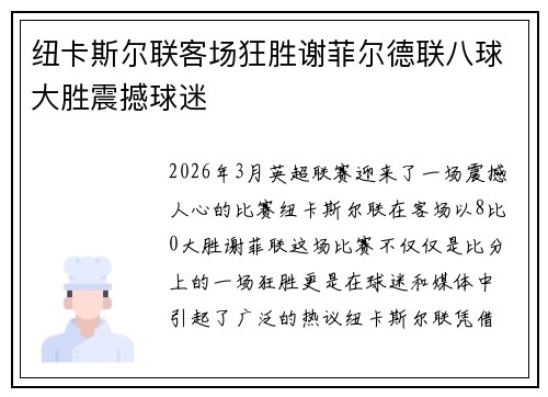 纽卡斯尔联客场狂胜谢菲尔德联八球大胜震撼球迷
